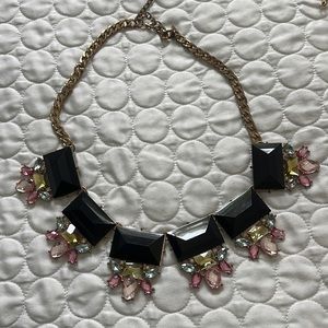 WOMEN BLACK CRYSTALS beads necklace with light pink and blue gemstones